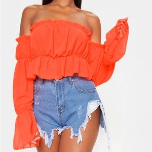 PLT off shoulder ruffle top